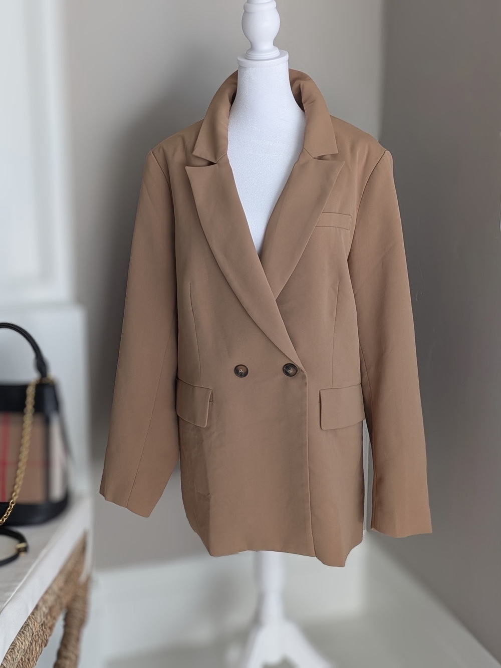 Classic Women's Double-Breasted Tan Blazer XL